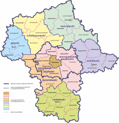 Podział województwa mazowieckiego na jednostki NUTS obowiązujący od 1 stycznia 2018 r.