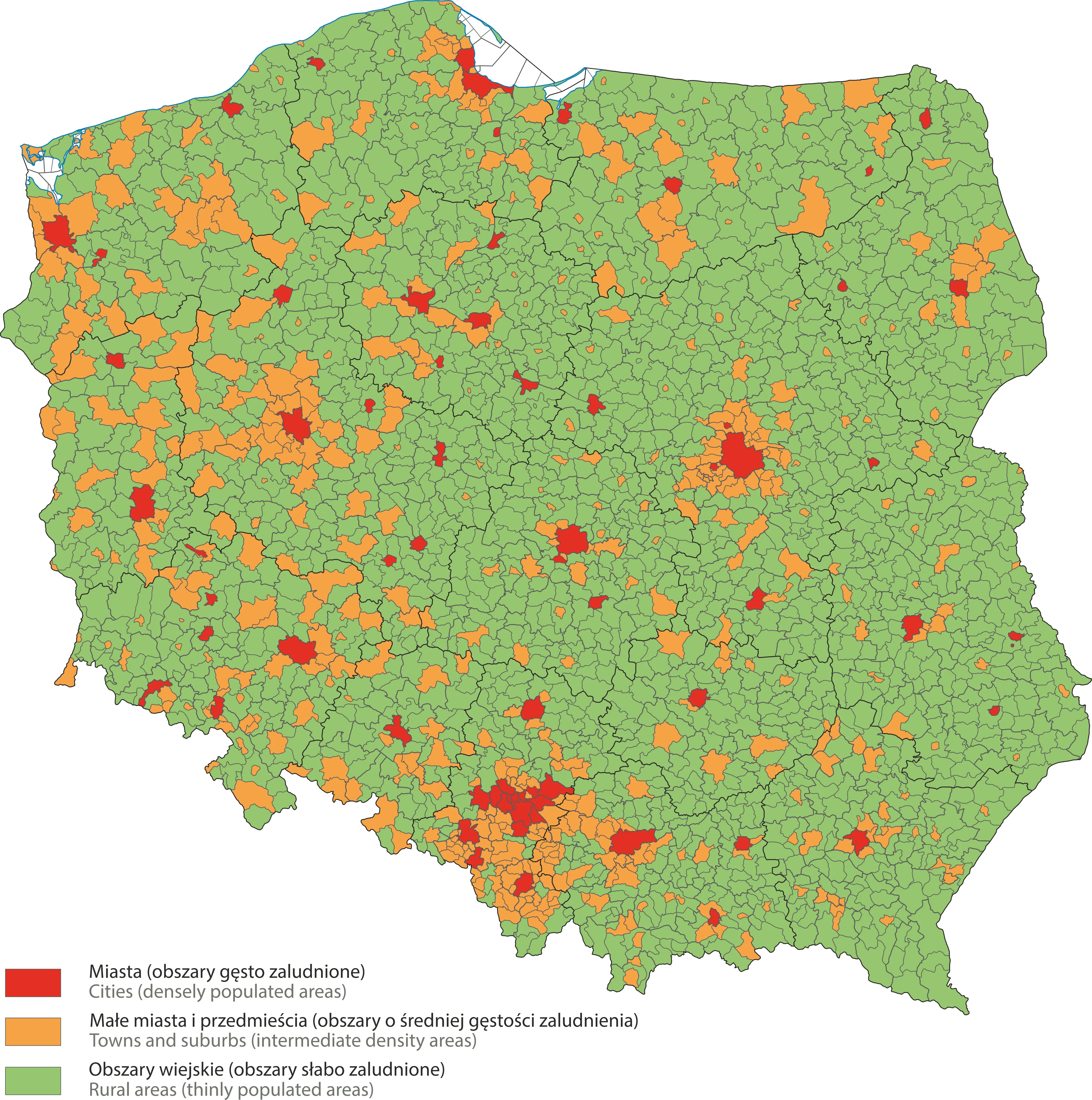 Typy gmin w Polsce zgodnie ze stopniem urbanizacji (DEGURBA)