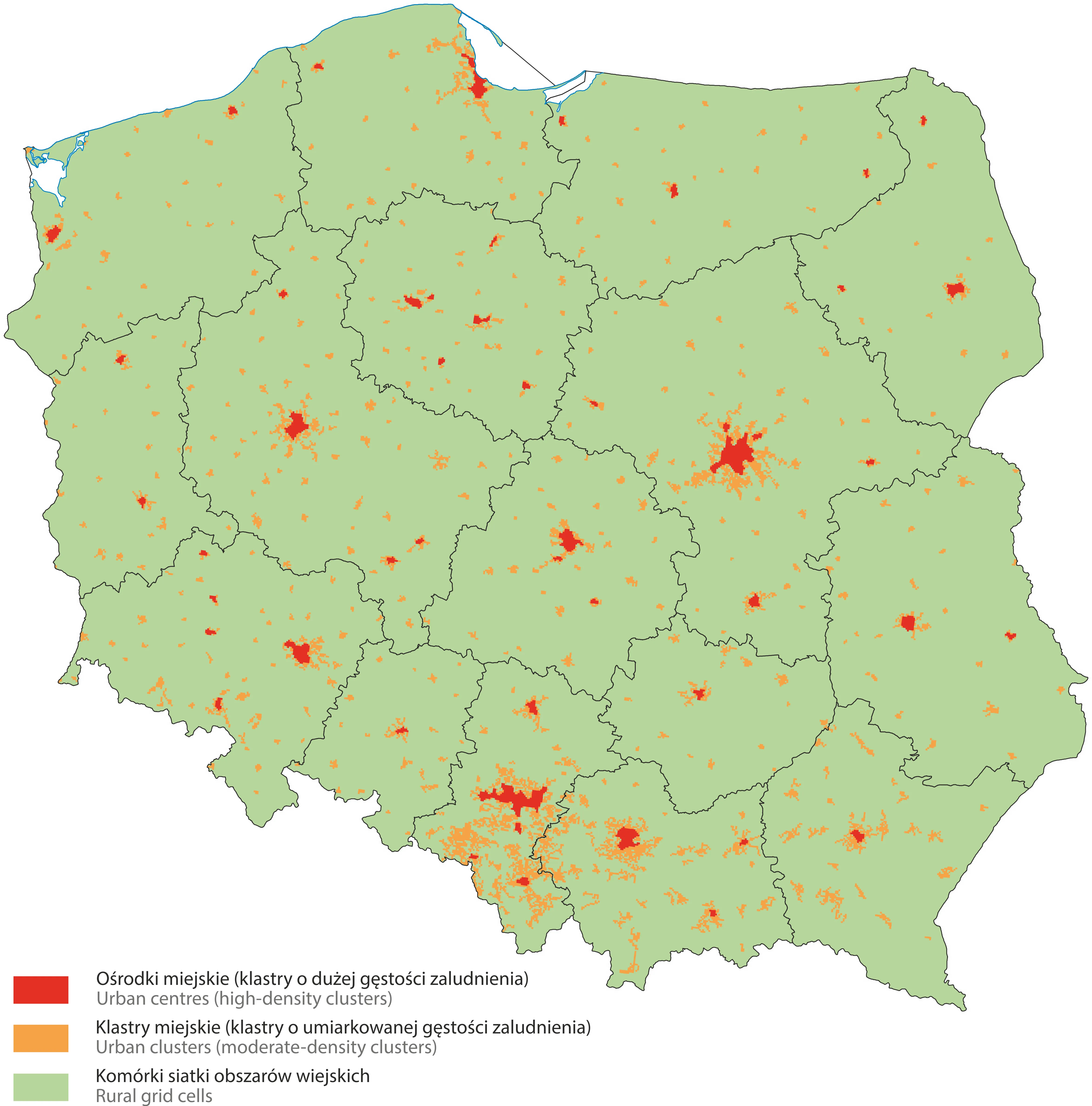 Typy klastrów w Polsce opartych na siatce kilometrowej