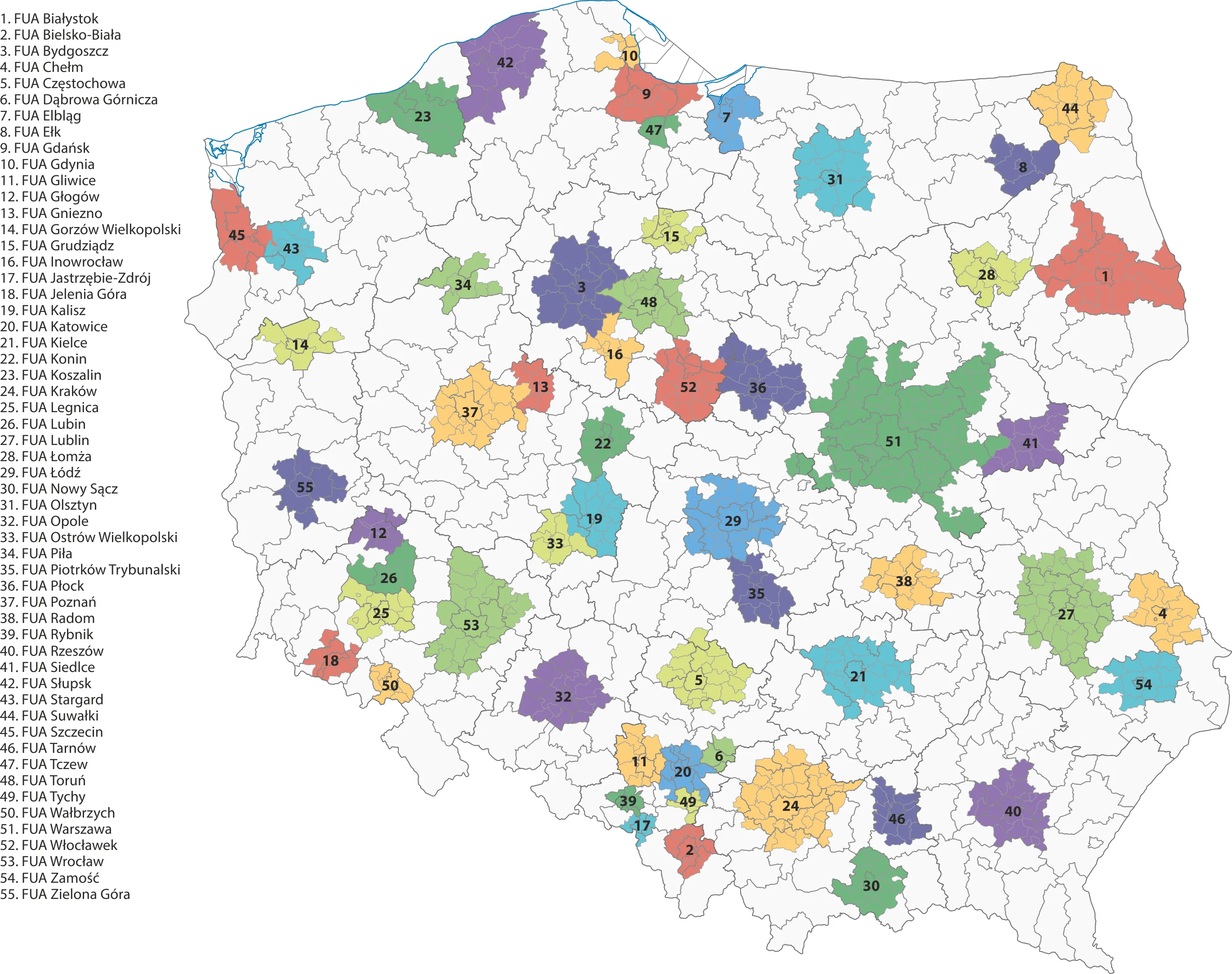 Funkcjonalne obszary miejskie w Polsce w 2023 r.