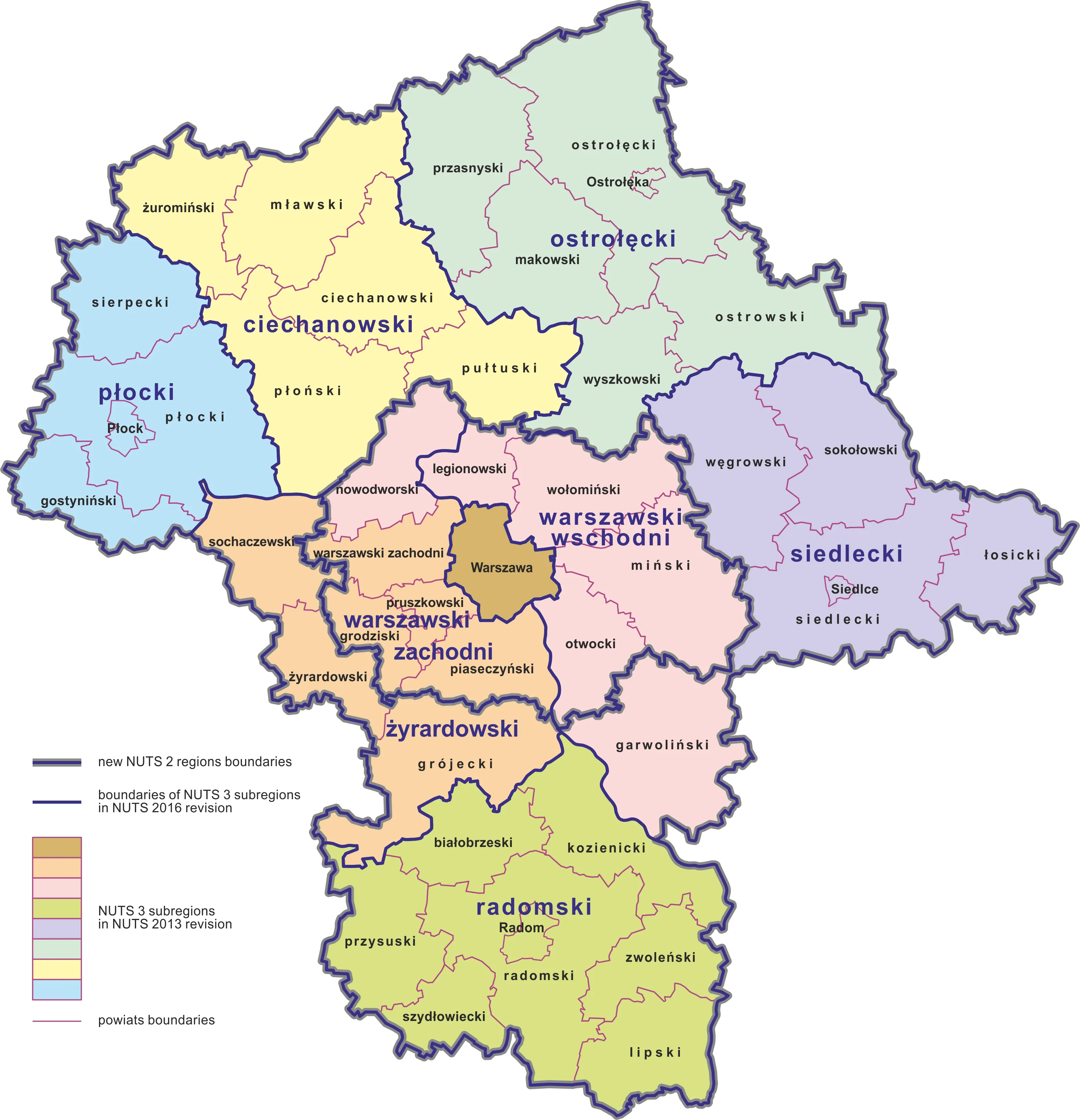 Division of Mazowieckie Voivodship into NUTS units, in force since 1 January 2018