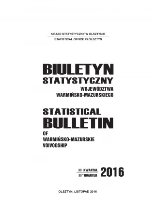 Powiększ obraz: Cover of the publication Statistical bulletin of Warmińsko-Mazurskie Voivodship – III quarter 2016